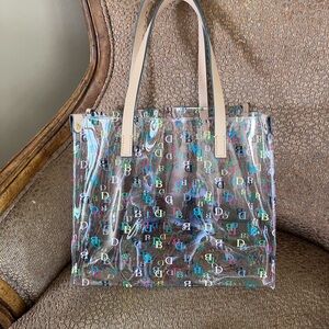 SOLD-Dooney and Bourke rainbow monogram clear tote with matching pouch